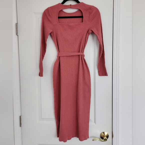 Cotton Ribbed Stretch Midi Sheath Bodycon Dress S - Picture 6 of 8